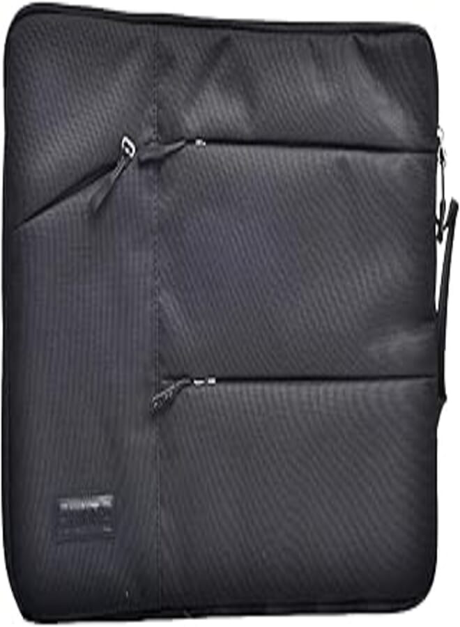 Elite Fabric Pocket Sleeve Containing Main And Three Front Zipper Pockets And Simple Design Equipped Side Strong Handle Compatible With Various Laptops 15.6 Inch - Black 