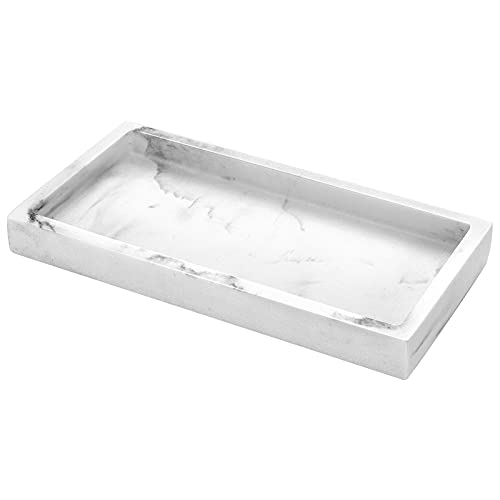Luxspire Bathroom Vanity Tray, 8 x 4 inch Resin Dresser Jewelry Ring Dish Tank Storage Kitchen Sink Countertop Organizer Plate Holder for Perfume Soap Towel Bathroom Accessories, Mini, Gravel White - Image 1