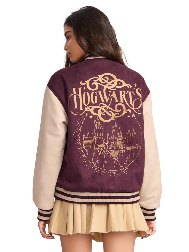 The Souled Store Official Harry Potter : Hogwarts Women and Girls Long Sleeve Button Front Multicolor Graphic Printed Oversized Fit Varsity Jackets - Image 1