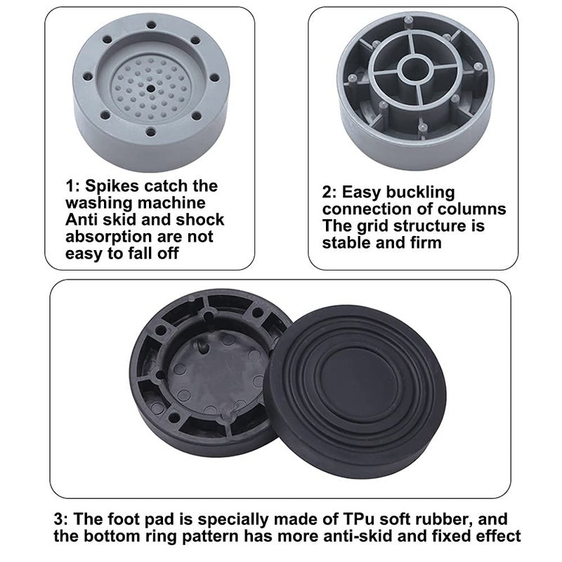 Y MOX Y MOX Washing Machine Foot Pads for Anti Vibration Anti Walk Washer and Dryer Anti Slip Shock Absorber and Noise Cancelling Washer Machine Support Washer Machine Stand Stabilizer Set of 4Grey  - Image 4
