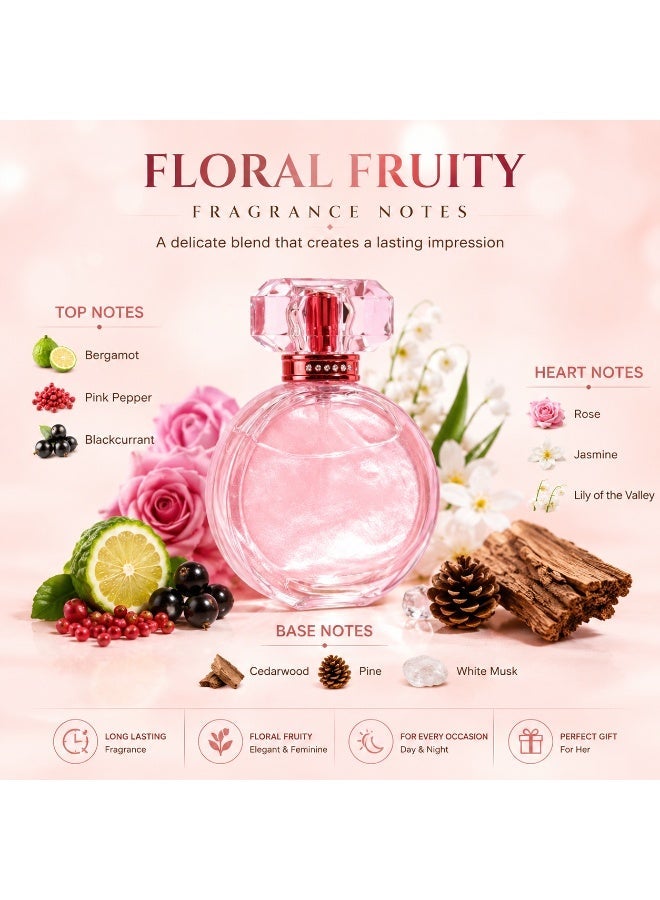 عطر نسائي بالورد والزهور مع المسك الأبيض، أو دو بارفان يدوم طويلاً، 50 مل - Image 2