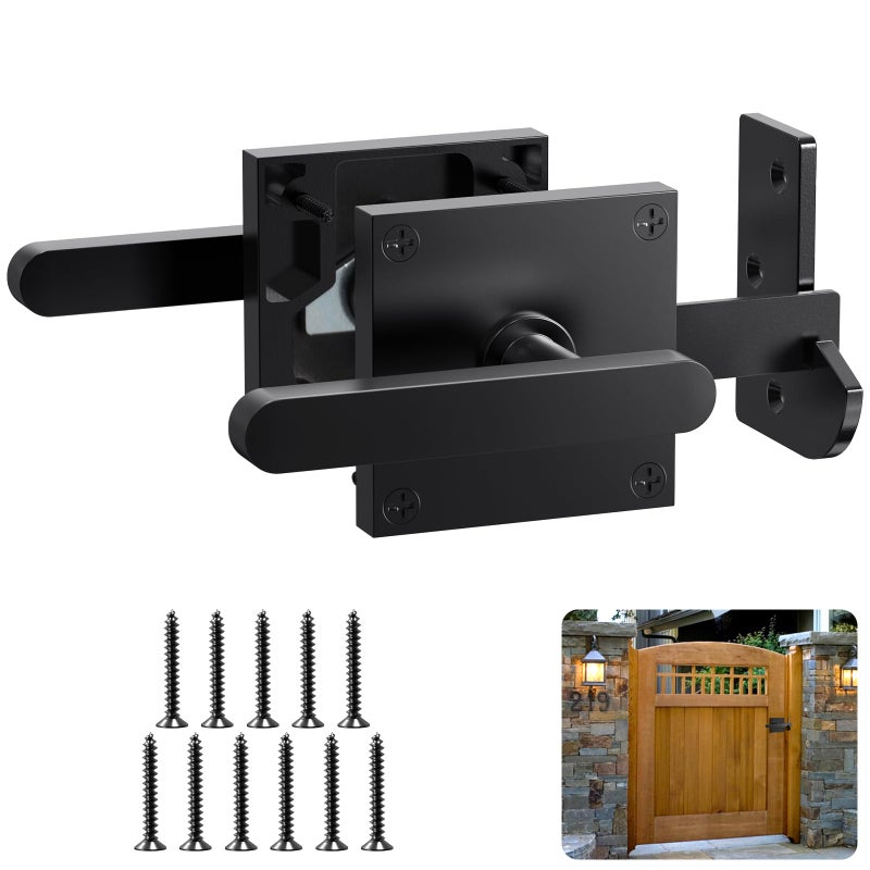 Aglehome Double Side Gate Latch  Heavy Duty Gate Latch For Wooden Fence  Black Fence Gate Latch With Handles  Heavy Duty Gate Latch For Wooden Gates  Pool Gate  Backyard  Garden - Image 1