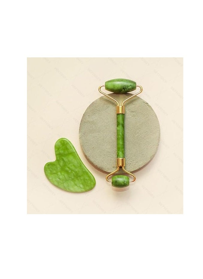 Generic Facial Massager Jade Roller & Gua Sha Tool Reduces Wrinkles Fine lines and Dark Circle 