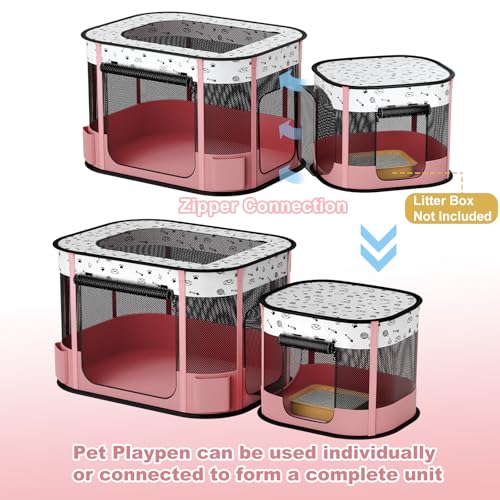 DESELL Portable Cat Playpen, 8-Rod Reinforced Kitten Dog Playpens, Foldable Play Pen for Indoor Cats Enclosed Pet Puppy Doggy Outdoor, Collapsible Tent Kennel Cage, Pink - Image 3