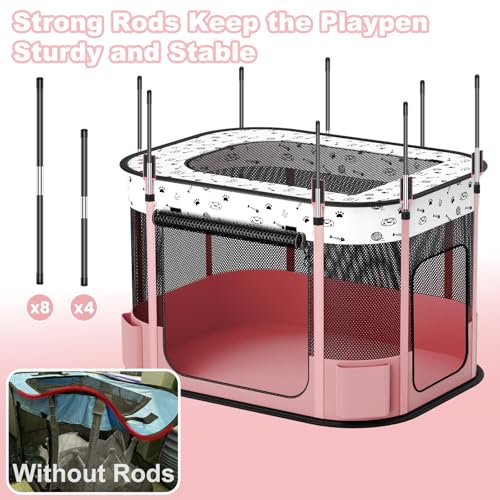 DESELL Portable Cat Playpen, 8-Rod Reinforced Kitten Dog Playpens, Foldable Play Pen for Indoor Cats Enclosed Pet Puppy Doggy Outdoor, Collapsible Tent Kennel Cage, Pink - Image 2