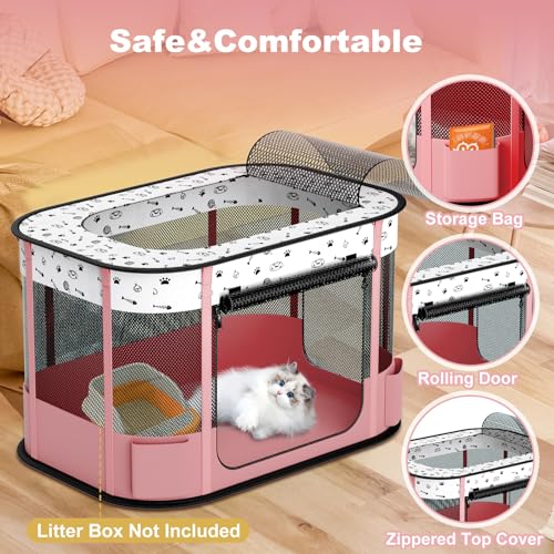 DESELL Portable Cat Playpen, 8-Rod Reinforced Kitten Dog Playpens, Foldable Play Pen for Indoor Cats Enclosed Pet Puppy Doggy Outdoor, Collapsible Tent Kennel Cage, Pink - Image 4
