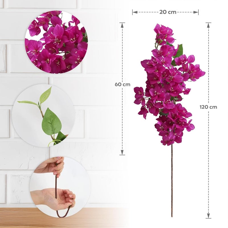 Decor & More 2 PCS Artificial Flowers Bunch – Realistic Silk Bougainvillea Long Stem Artificial Flower Bunch Without Pot | Artificial Flower for Decoration | Vase Decor for Home & Restaurant - Image 2