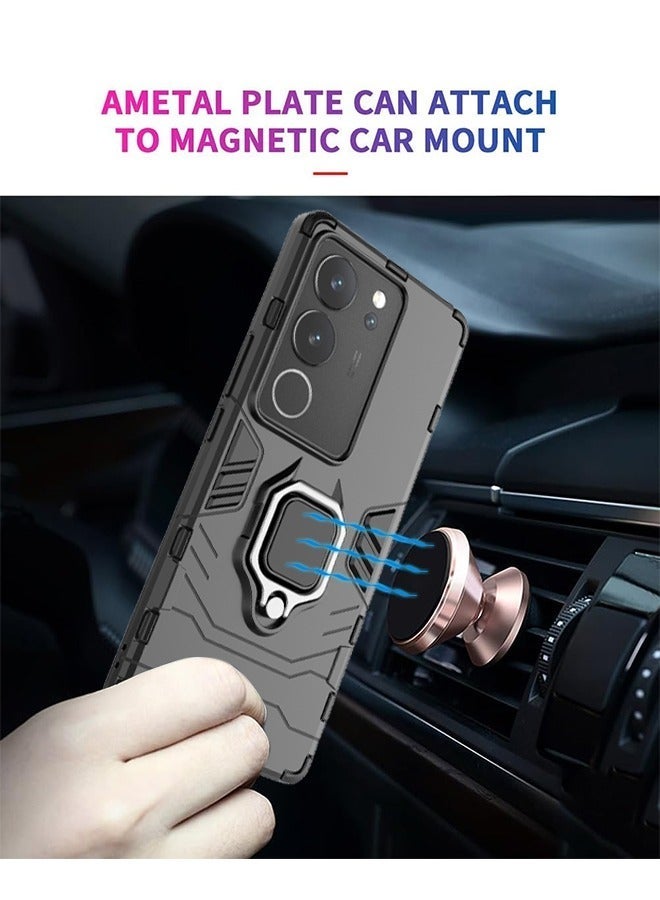 X-level Phone Case Cover Compatible with VIVO V29 5G/V29Pro/S17/S17Pro/S17T with Magnetic Car Mount Ring Holder Kickstand & Shockproof Military Grade Drop Proof Protection Sturdy Bumper Protective Back Cover - Image 4