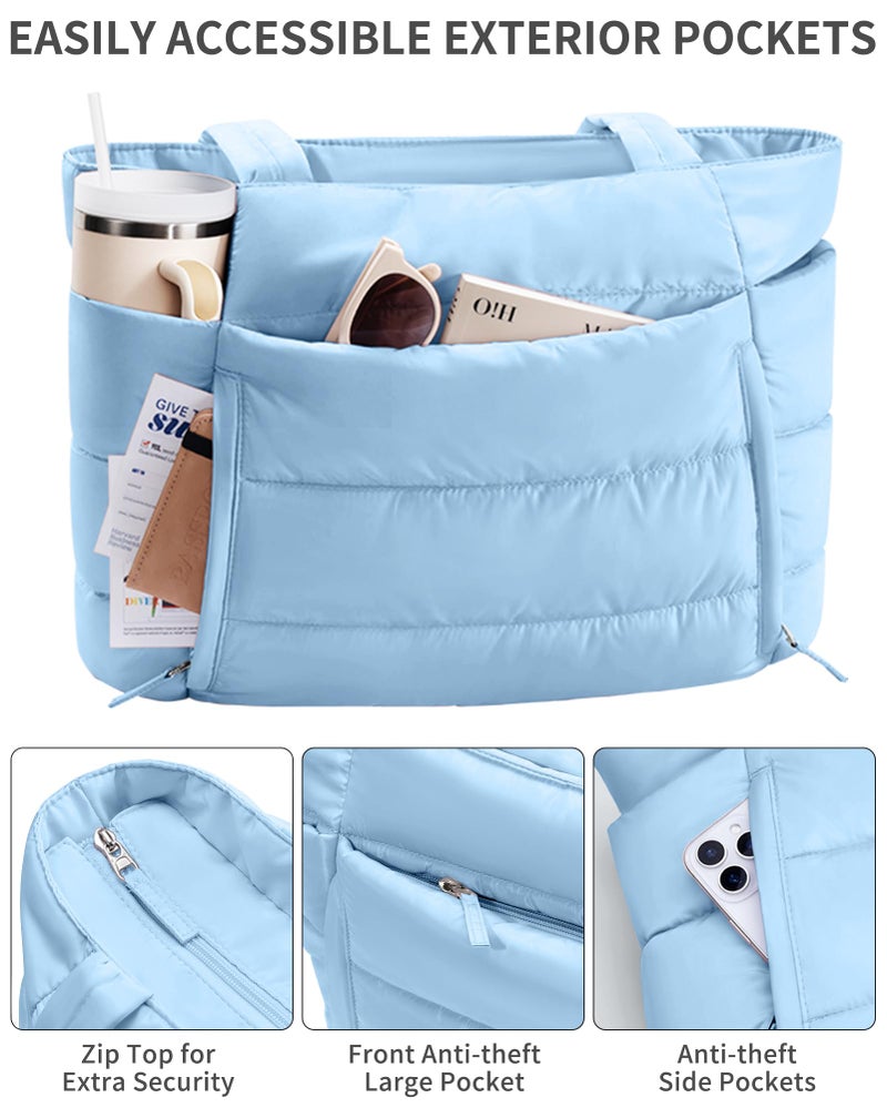 Bagstellar Puffer Tote Bag for Women, Lightweight Puffy Work Handbag Teacher Nurse Quilted Shoulder Bag for School Travel Gym - Image 5