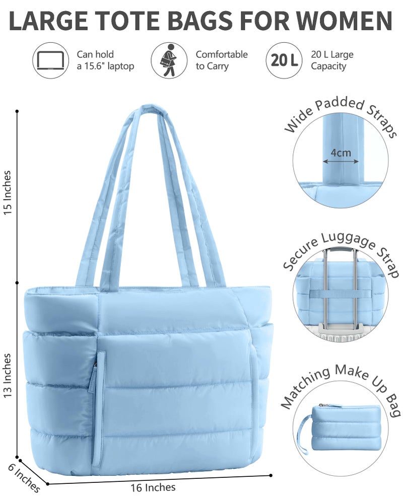 Bagstellar Puffer Tote Bag for Women, Lightweight Puffy Work Handbag Teacher Nurse Quilted Shoulder Bag for School Travel Gym - Image 3