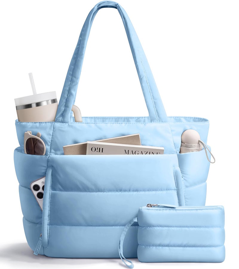 Bagstellar Puffer Tote Bag for Women, Lightweight Puffy Work Handbag Teacher Nurse Quilted Shoulder Bag for School Travel Gym - Image 1