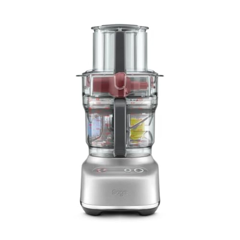 Food Processor for home kitchen use, brushed stainless steel, silver, includes dicing kit, S-blade, reversible shredder, adjustable slicer and dough blade, UAE version with 2-year warranty - Image 1