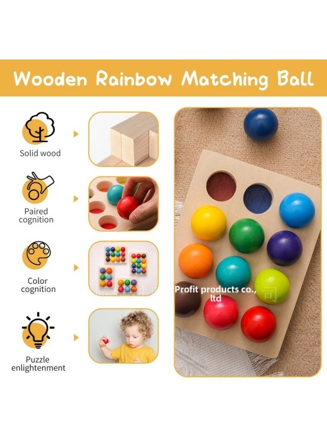 Wooden Rainbow Matching Ball Color Cognitive Enlightenment Toys Children's Color Matching Wooden Puzzle-Color:Wooden Rainbow Pairing Ball [12 Color Ball]]  - Image 4