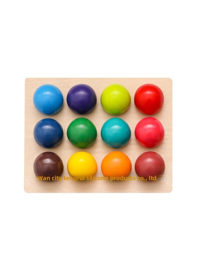 Wooden Rainbow Matching Ball Color Cognitive Enlightenment Toys Children's Color Matching Wooden Puzzle-Color:Wooden Rainbow Pairing Ball [12 Color Ball]]  - Image 1