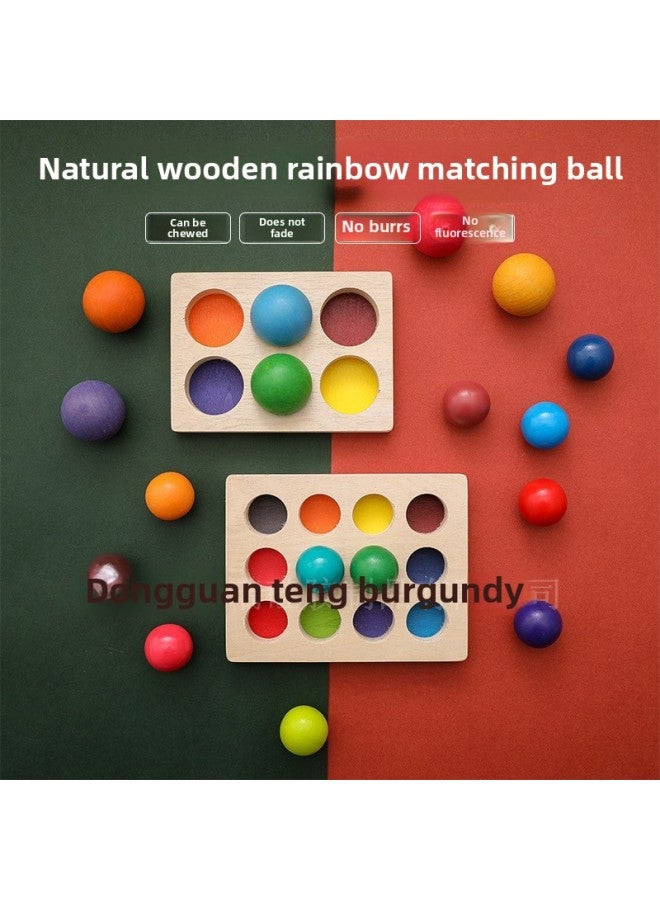 Wooden Rainbow Matching Ball Color Cognitive Enlightenment Toys Children's Color Matching Wooden Puzzle-Color:Wooden Rainbow Pairing Ball [12 Color Ball]]  - Image 2
