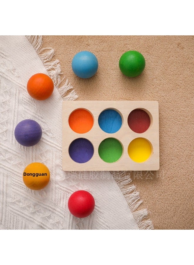 Wooden Rainbow Matching Ball Color Cognitive Enlightenment Toys Children's Color Matching Wooden Puzzle-Color:Wooden Rainbow Pairing Ball [12 Color Ball]]  - Image 3