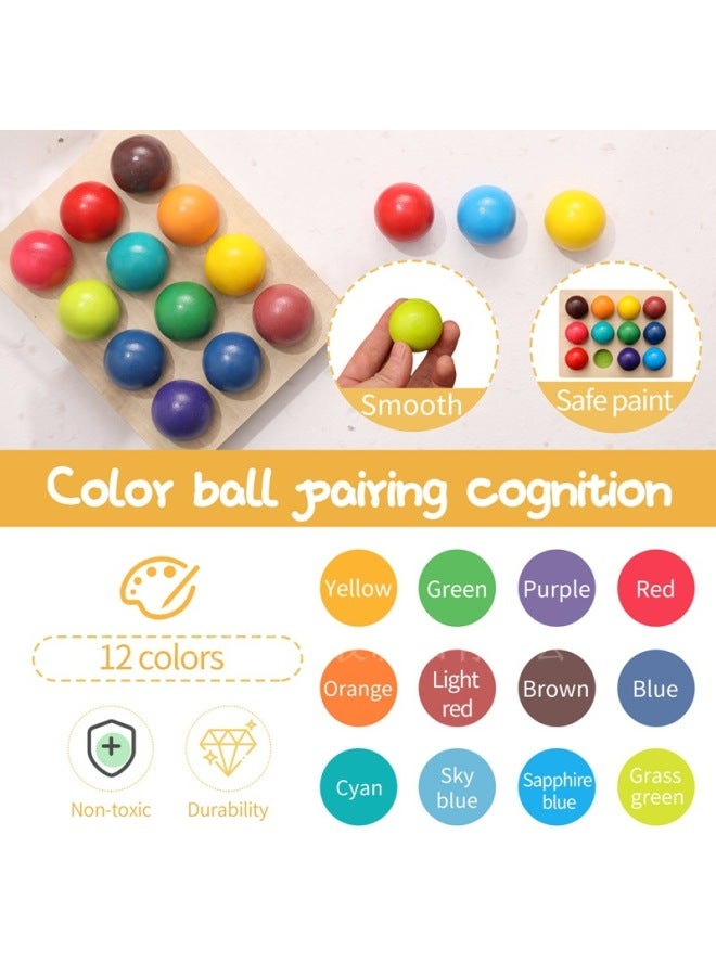 Wooden Rainbow Matching Ball Color Cognitive Enlightenment Toys Children's Color Matching Wooden Puzzle-Color:Wooden Rainbow Pairing Ball [12 Color Ball]]  - Image 5