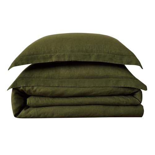 Brooklyn Loom Linen Duvets Olive Green Linen 3Piece FullQueen Duvet Set Solid Color Themed for Men and Women OekoTEX Certified Confidence - Image 3