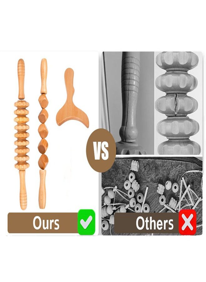 Arabest 3 Pieces Wood Therapy Kit Massage Tools Maderoterapia Kit Wood Massager Roller Wood Gua Sha Roller Manual Wooden Fascia Massage for Release Cellulite Muscle Blasting Pain Relief Body Sculpting Tools  - Image 2