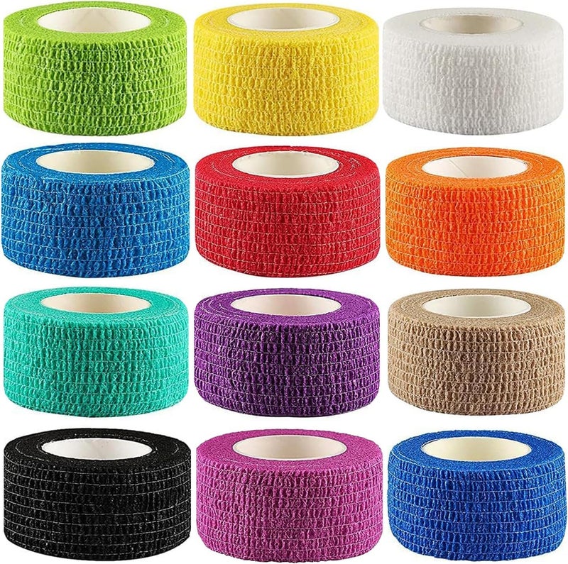 Kuvvfe (12-Pack) 1â€ x 5 Yards | Self Adhesive Bandage Wrap, Kuvvfe Athletic Elastic Cohesive Bandage for Sports Injury,Strain,Knee & Wrist,Ankle Sprains & Swelling First Aid - Image 1