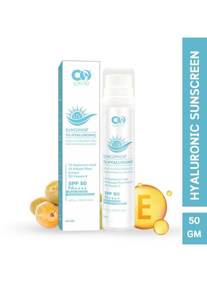 CO LUXURY 1% Hyaluronic Acid Sunscreen SPF 50 PA++++ | Ultra-Light, Hydrating Gel for Daily Use | Suitable for All Skin Types | Unisex | 50g - Image 2