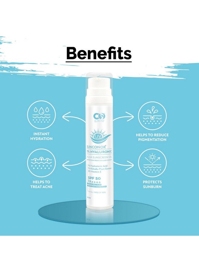 CO LUXURY 1% Hyaluronic Acid Sunscreen SPF 50 PA++++ | Ultra-Light, Hydrating Gel for Daily Use | Suitable for All Skin Types | Unisex | 50g - Image 3