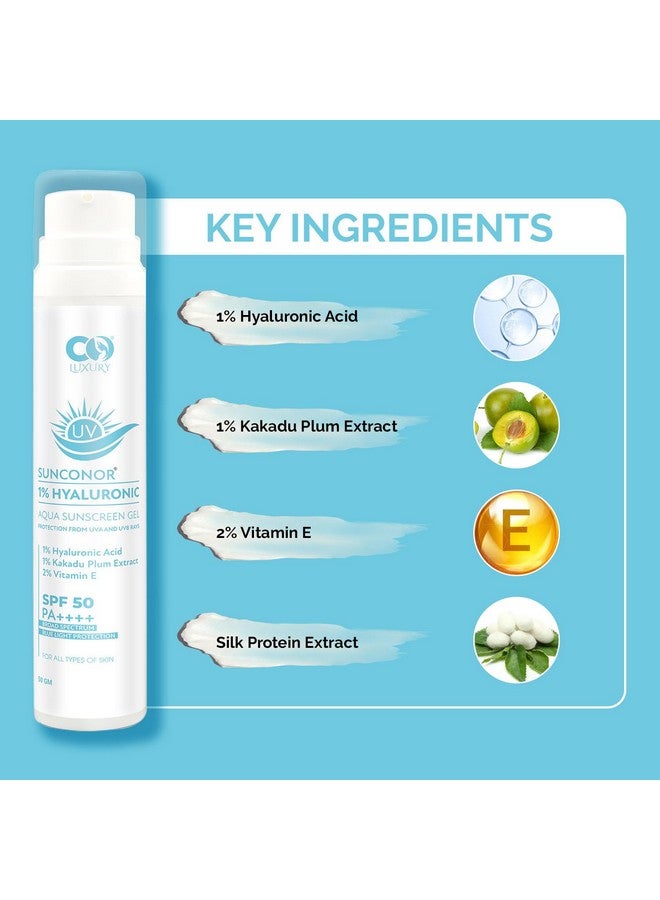 CO LUXURY 1% Hyaluronic Acid Sunscreen SPF 50 PA++++ | Ultra-Light, Hydrating Gel for Daily Use | Suitable for All Skin Types | Unisex | 50g - Image 5