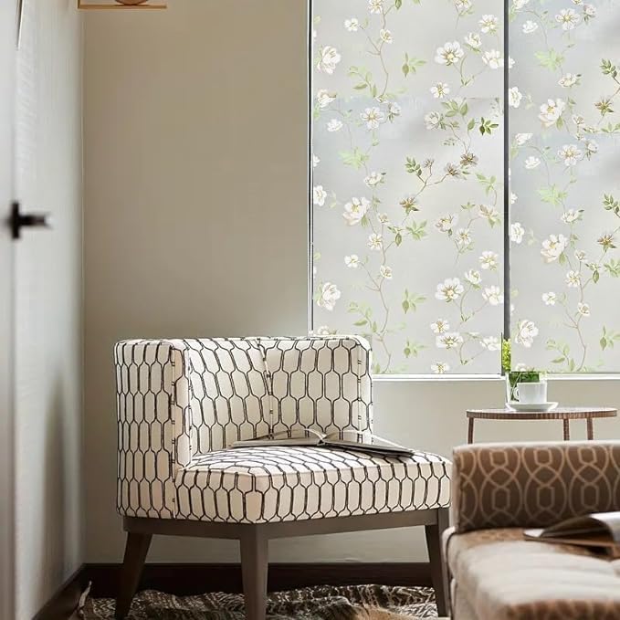 Sun Bird Frosted Glass Window Film Decorative Non-Adhesive Bathroom Privacy Stained Glass Window Sticker for Home and Office, (24in x 6 ft, Jasmine White) - Image 2