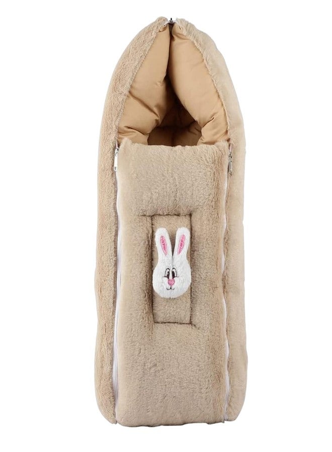 VOIDROP Baby Sleeping Bag Soft Plush Newborn Carry Nest with Hood and Zipper Warm Infant Wrapper for Winter, Travel, Stroller & Home Use Bunny Design, Comfortable for Boys & Girls - (Light Brown) - Image 1