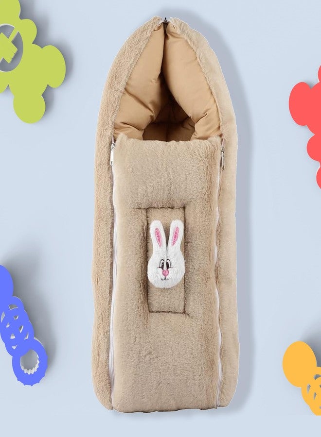 VOIDROP Baby Sleeping Bag Soft Plush Newborn Carry Nest with Hood and Zipper Warm Infant Wrapper for Winter, Travel, Stroller & Home Use Bunny Design, Comfortable for Boys & Girls - (Light Brown) - Image 2