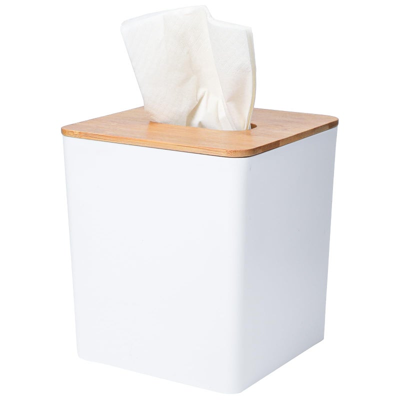 Tissue Box Cover SquareTissue Box Holder with Bamboo LidTissue Dryer Sheet Holder for Modern Farmhouse Boho Decor1 PackWhite