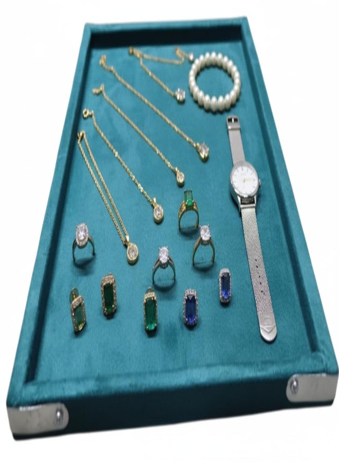 SENTONI Velvet Jewellery Finding Beading Tray Finding Display Organiser Perfect for Showcasing Rings Earrings Necklaces and Bracelets Jewellery Cosmetic Organizer Tray Pack of 1 (12X9)(Rama Green) - Image 4