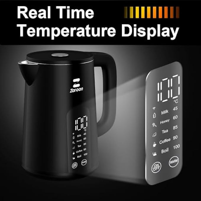 Zaroon Smart Digital Kettle 2000W HighSpeed Smart Electric Kettle17LDouble Wall Design Water Boiler 5 Temperature Control Led Touch Display Tuya App Remote Control Concealed Heating Plate - Image 2