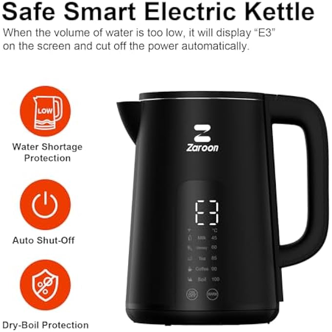Zaroon Smart Digital Kettle 2000W HighSpeed Smart Electric Kettle17LDouble Wall Design Water Boiler 5 Temperature Control Led Touch Display Tuya App Remote Control Concealed Heating Plate - Image 5