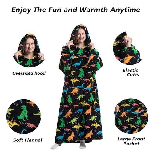 Capecage Blanket Hoodie, Long Hooded Blanket Sweatshirt as Birthday Gifts for Women Men, Long Wearable Blanket for Men Women.(Dinosaur) - Image 2