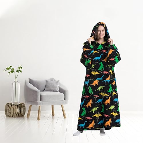 Capecage Blanket Hoodie, Long Hooded Blanket Sweatshirt as Birthday Gifts for Women Men, Long Wearable Blanket for Men Women.(Dinosaur) - Image 3