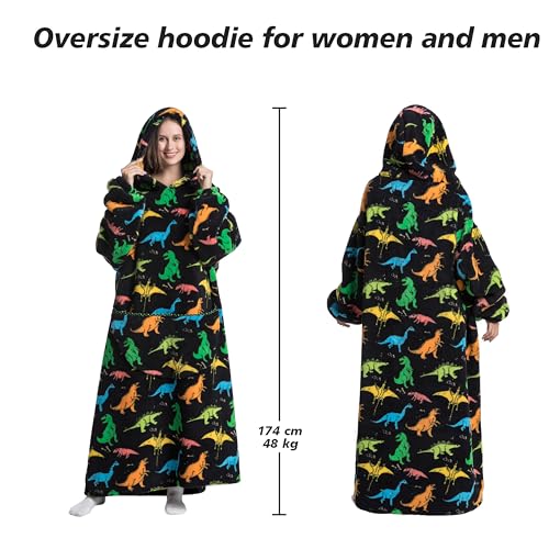 Capecage Blanket Hoodie, Long Hooded Blanket Sweatshirt as Birthday Gifts for Women Men, Long Wearable Blanket for Men Women.(Dinosaur) - Image 4