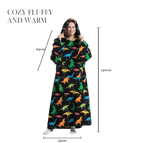 Capecage Blanket Hoodie, Long Hooded Blanket Sweatshirt as Birthday Gifts for Women Men, Long Wearable Blanket for Men Women.(Dinosaur) - Image 5