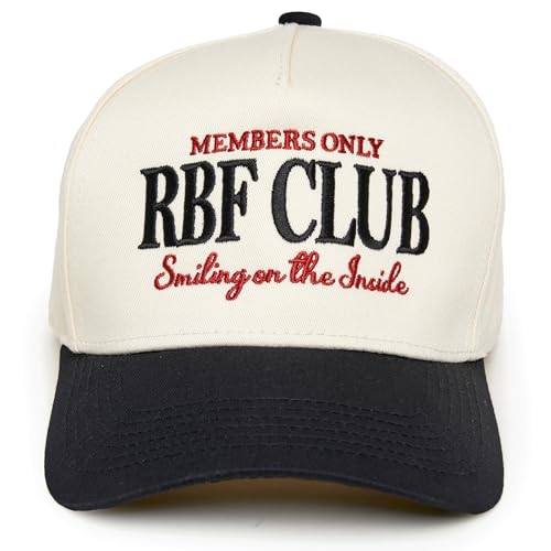 Funky Junque 'Resting B Face' Funny Trucker Hat for Women Vintage Embroidered Cute Adjustable Snapback Baseball Cap - RBF Club - Beige/Black - Image 1