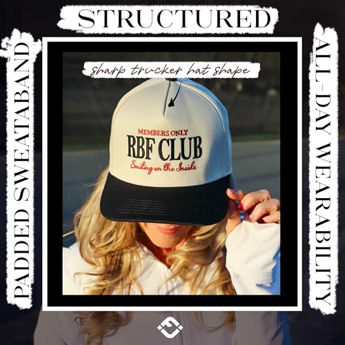 Funky Junque 'Resting B Face' Funny Trucker Hat for Women Vintage Embroidered Cute Adjustable Snapback Baseball Cap - RBF Club - Beige/Black - Image 4