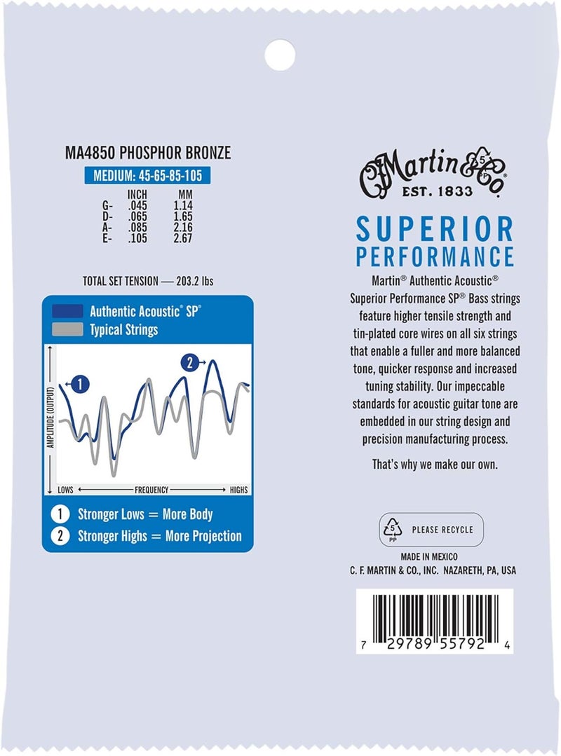 Martin C.F Martin Martin Guitar Authentic Acoustic MA4850 Medium-Gauge Acoustic Bass Guitar Strings, 92/8 Phosphor Bronze - Image 2