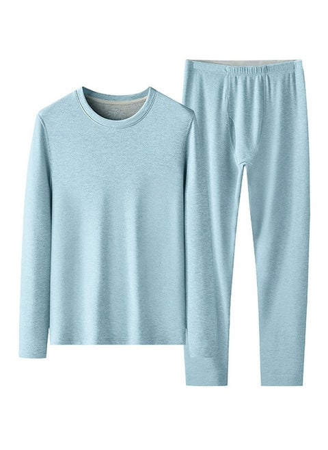 Mens Long Johns Fleese And Thick Thermal Underwear Set, 2 Piece Cold Weather Base Layer Set for Men Blue