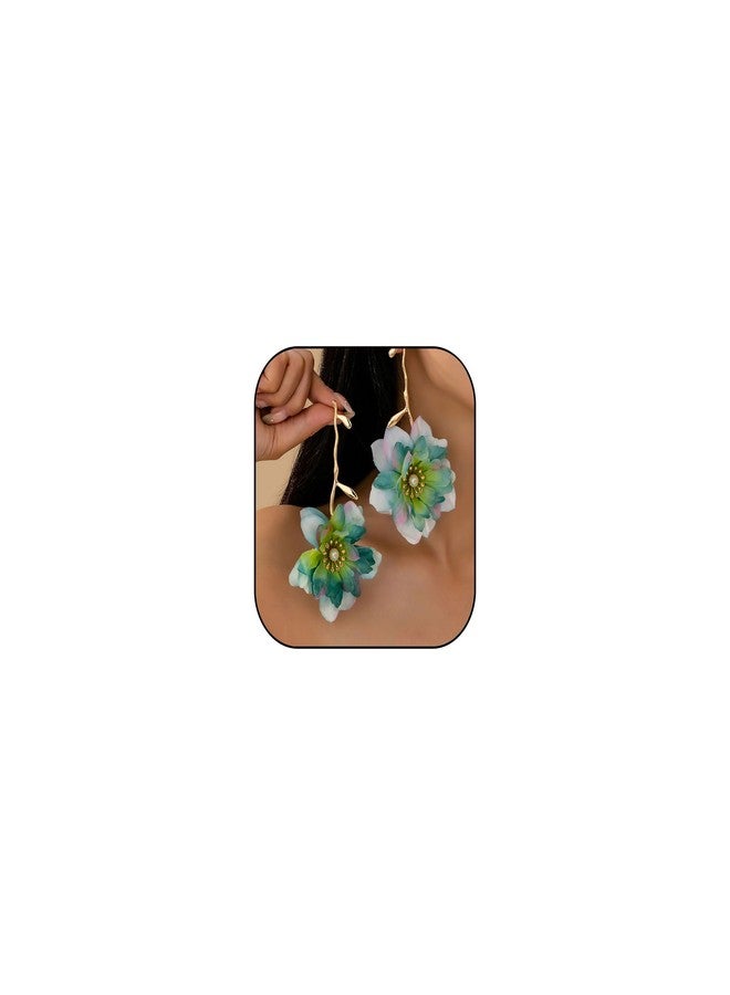 TACBSP Large Flower Dangle Earrings for Women Colorful Boho Floral Dangle Earrings Summer Beach Flower Drop Earrings Vintage Boho Jewelry Gifts (Green) - Image 1