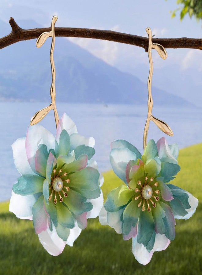 TACBSP Large Flower Dangle Earrings for Women Colorful Boho Floral Dangle Earrings Summer Beach Flower Drop Earrings Vintage Boho Jewelry Gifts (Green) - Image 4