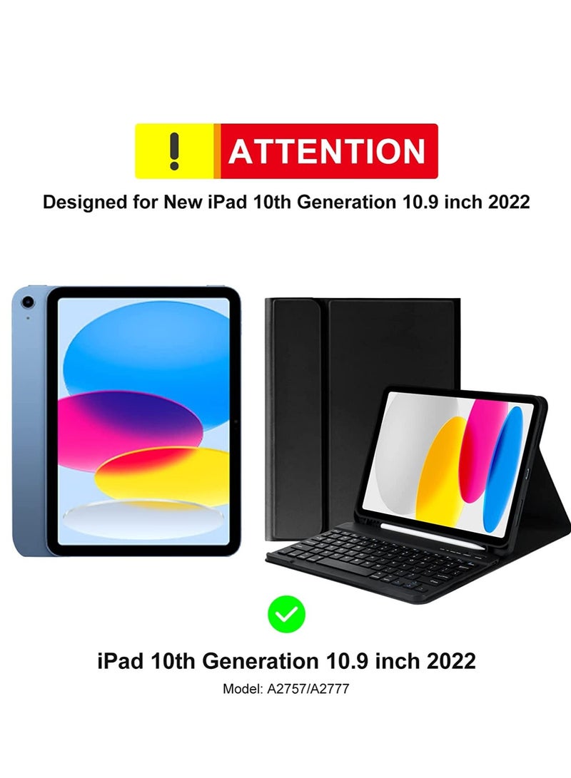 Keyboard Case for iPad 10th Generation 10.9 inch 2022 Detachable Bluetooth Keyboard Stand Folio Keyboard Cover with Pencil Holder Rechargeable Keyboard for New iPad 10th Gen 2022 Black - Image 4