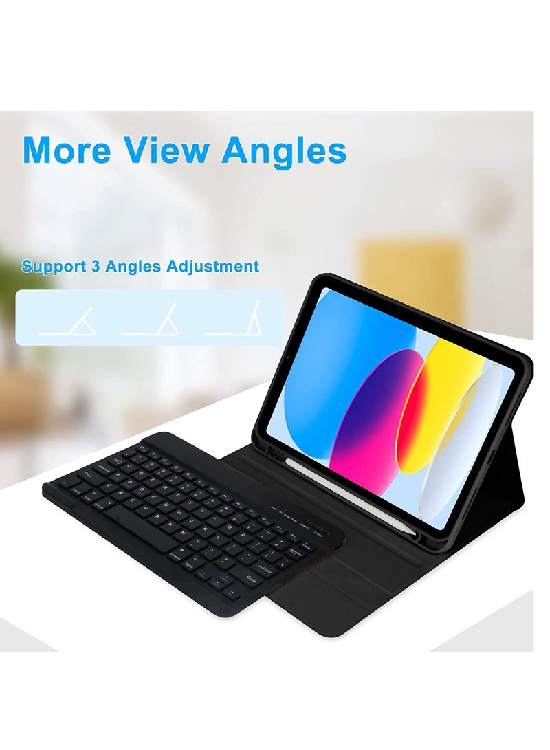 Keyboard Case for iPad 10th Generation 10.9 inch 2022 Detachable Bluetooth Keyboard Stand Folio Keyboard Cover with Pencil Holder Rechargeable Keyboard for New iPad 10th Gen 2022 Black - Image 3