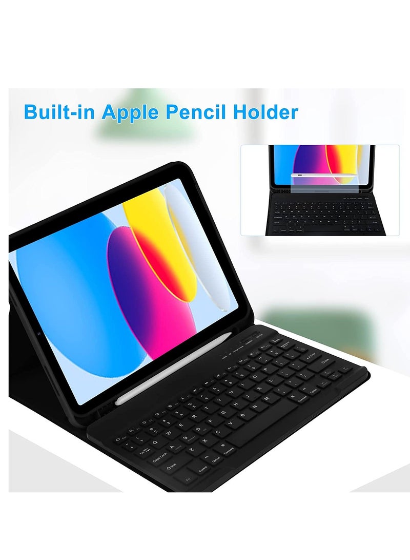 Keyboard Case for iPad 10th Generation 10.9 inch 2022 Detachable Bluetooth Keyboard Stand Folio Keyboard Cover with Pencil Holder Rechargeable Keyboard for New iPad 10th Gen 2022 Black - Image 2