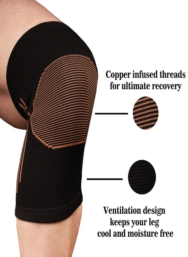 BambooMN Copper D Knee Compression Sleeve - Copper and Rayon Infused Knee Support Brace - Size S/M - All Black Copper - 2 Pack - Image 2