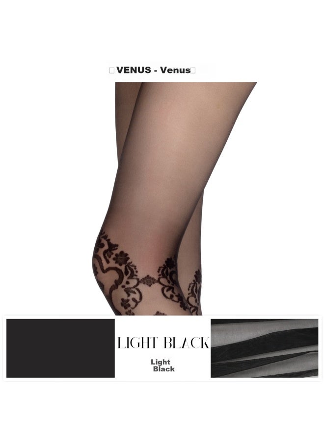 Limerence M Venus Ultra-thin Hollow White Silk Patterned Lace Pantyhose With T-crotch, Light Black, One Size - Image 5