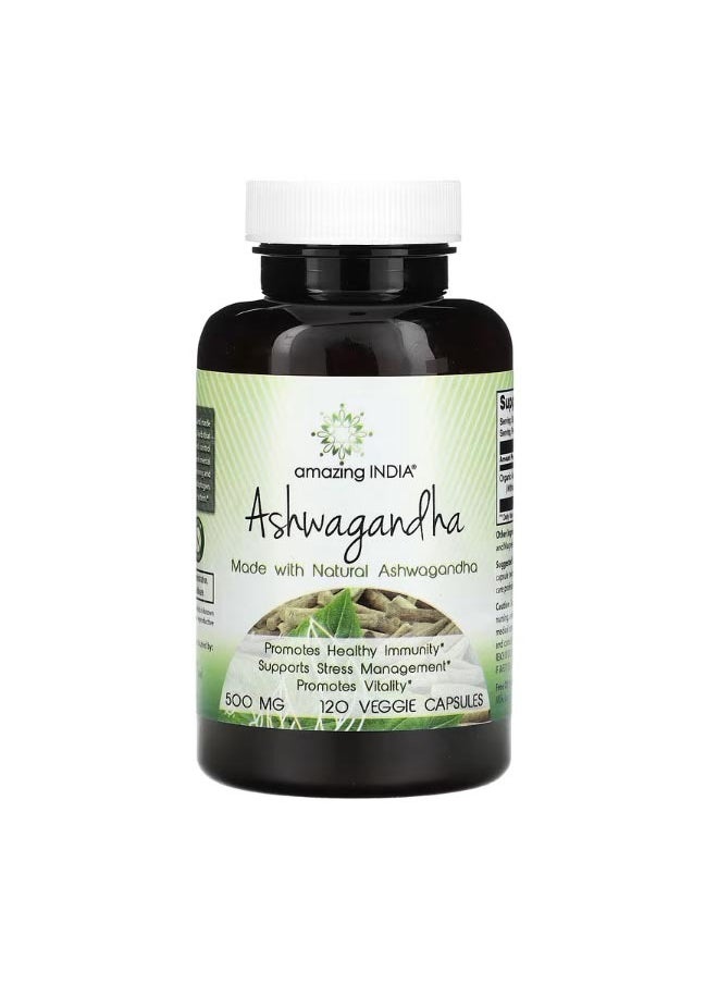 Amazing India Ashwagandha 500 mg 120 Veggie Capsules  - Image 1